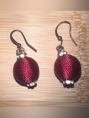 Red Satin Wrapped Ball Earrings